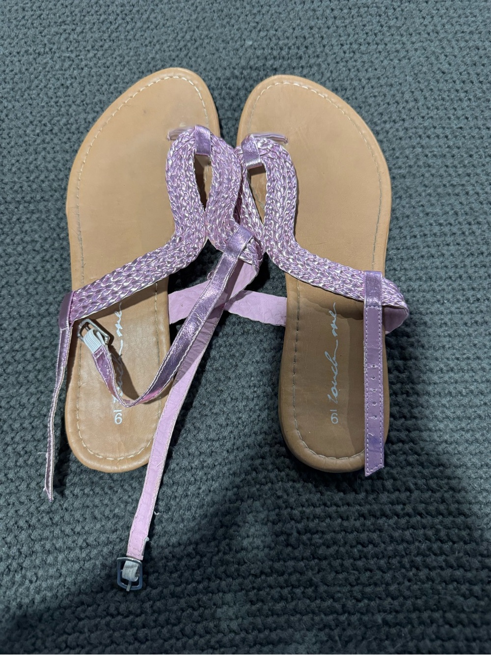 Braided Lavender T-Strap Sandals for Women - Unbranded